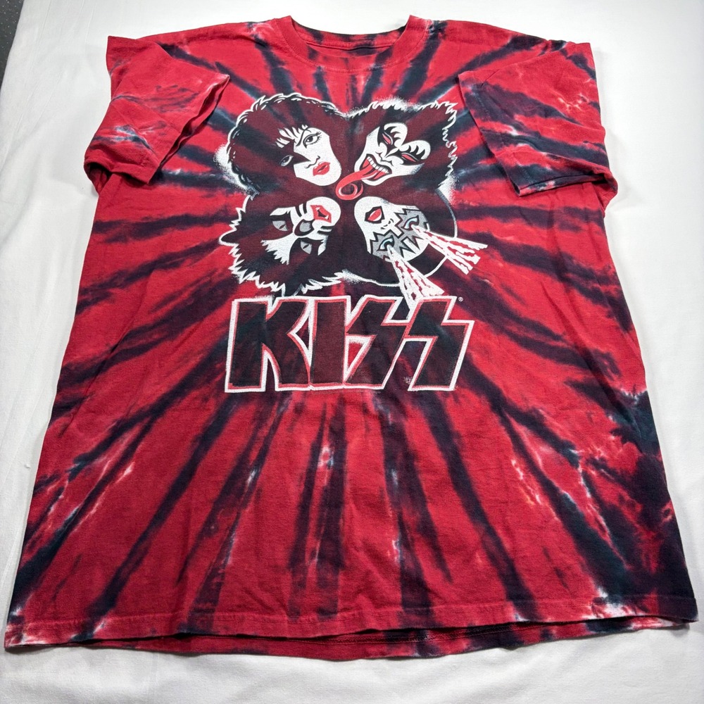 Liquid Blue KISS Band T-Shirt XL Red Black Tie Dye Graphic Rock Concert Tee